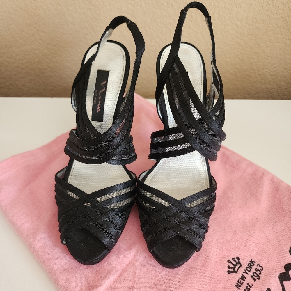 Nina Black Women's Satin Strappy Heels